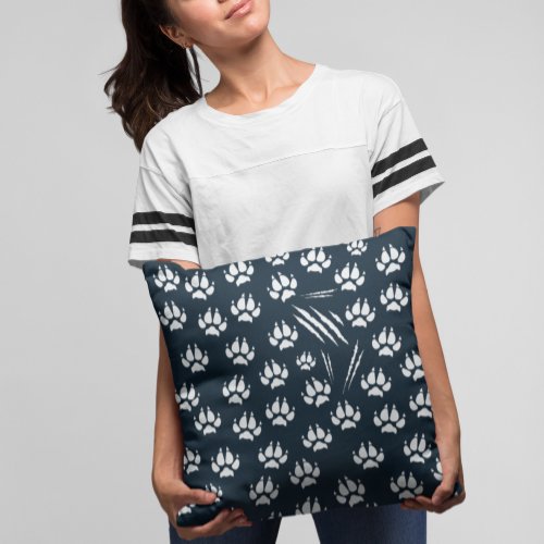 Cat Claw Scratch Pattern Chic WhiteNavy Throw Pillow
