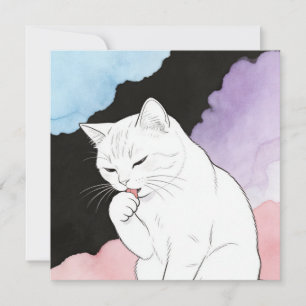 Cat Cleaning Its Paw Invitation