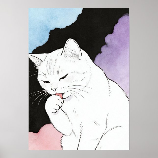 Cat Cleaning Its Paw Poster (Front)
