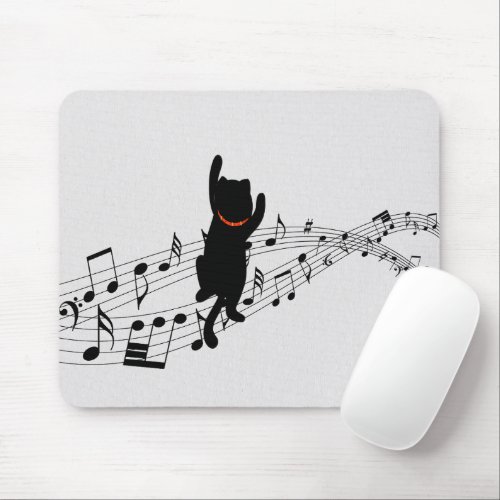 Cat Climbing Music Staff Mouse Pad