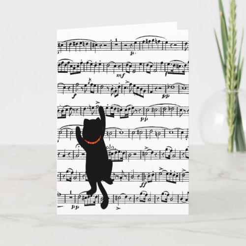 Cat Climbing On Music Birthday Card