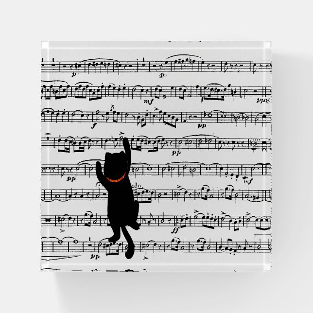 Cat Climbing On Sheet Music Paperweight (Front)