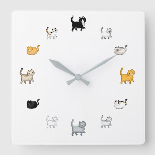 Cat Clock Square Square Wall Clock