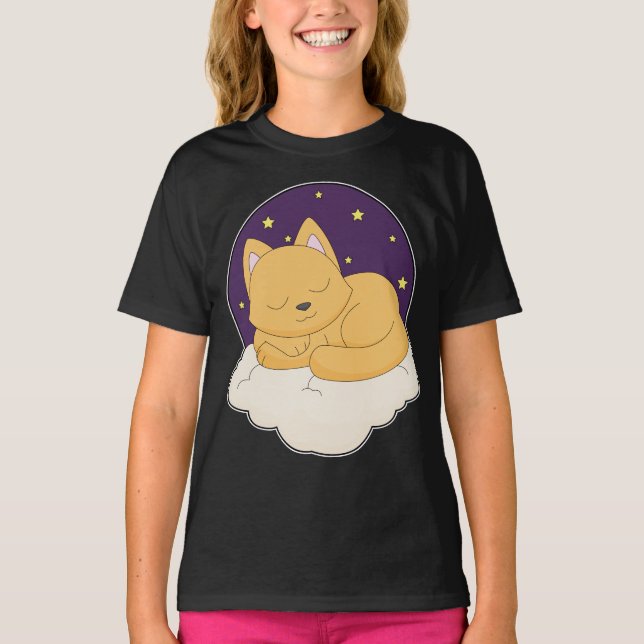 Cat Clouds Stars T-Shirt (Front)