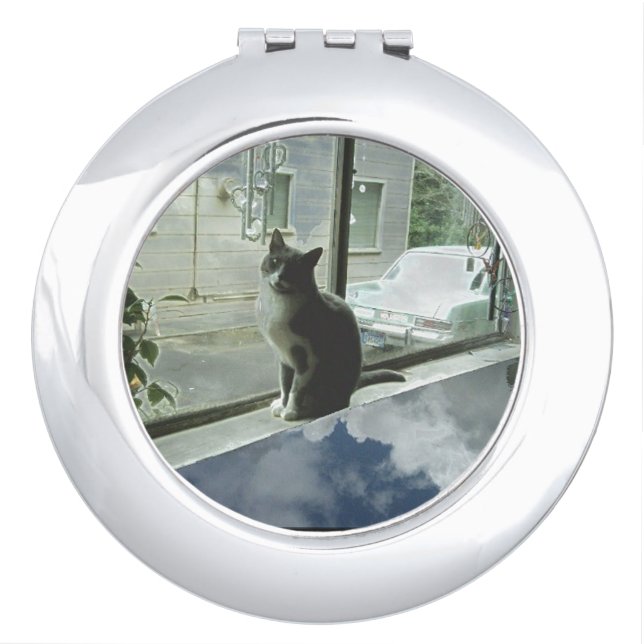 cat cloudy day slant six car compact mirror (Front)