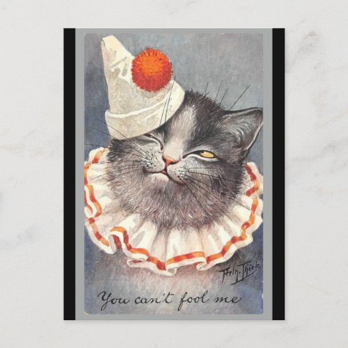 Cat Clown vintage illustration Postcard