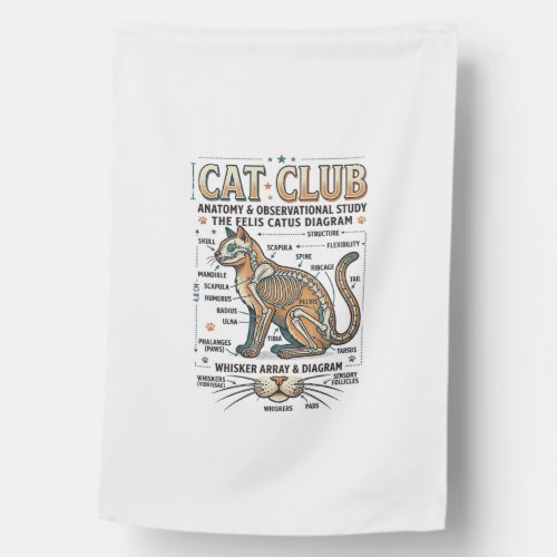 Cat Club Cat Anatomy Scientific Diagram Vintage Ve House Flag