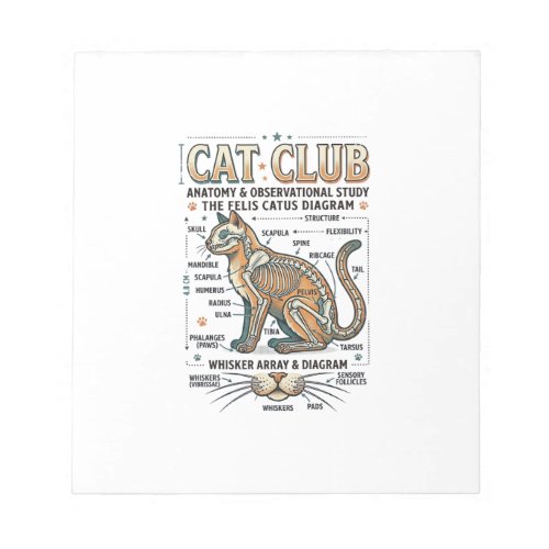 Cat Club Cat Anatomy Scientific Diagram Vintage Ve Notepad