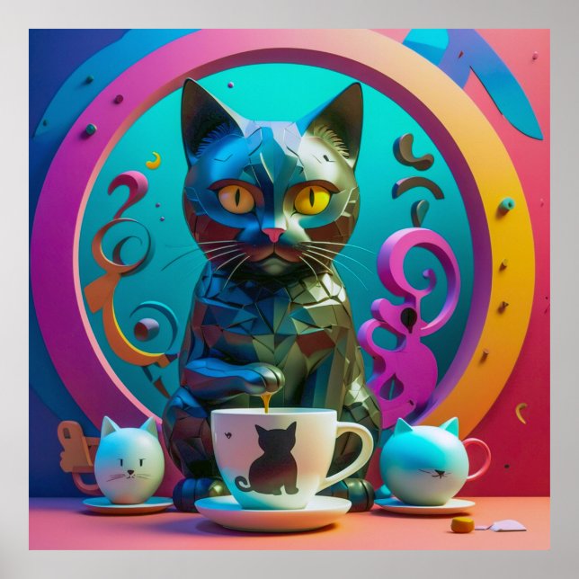 Cat, Coffee, and Color Poster (Front)