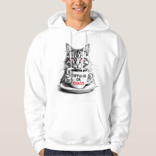 Cat Coffee – Caffeine or Chaos Funny Quote Hoodie