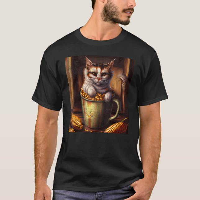 Cat Coffee Corn On The Cob T-Shirt (Front)