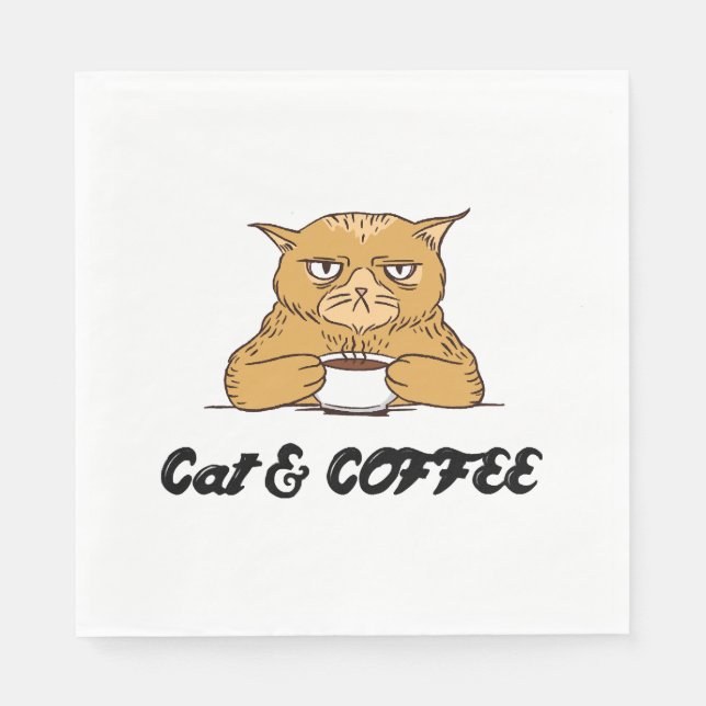 Cat & Coffee Funny Cat Coffee Design Gift Idea Napkins (Front)