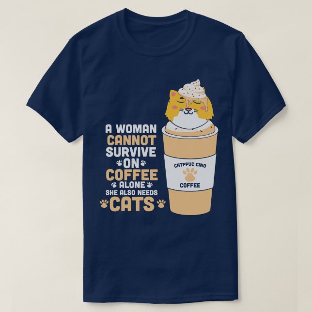 Cat Coffee Funny T-Shirt (Design Front)