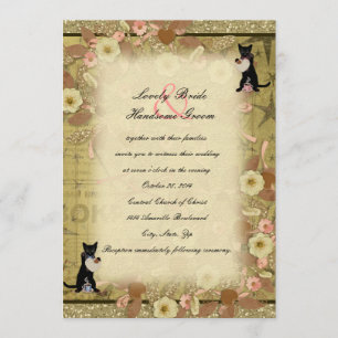 Cat Coffee Lovers Collage Style Wedding Invitation