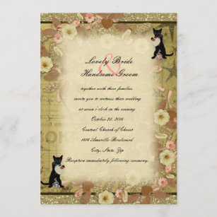 Cat Coffee Lovers Collage Style Wedding Invitation