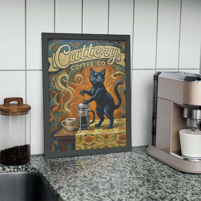 Cat Coffee Lovers Wall Art Print Poster (Creator Uploaded)