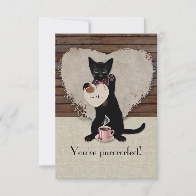 Cat Coffee Personalized Valentine Card (Front)