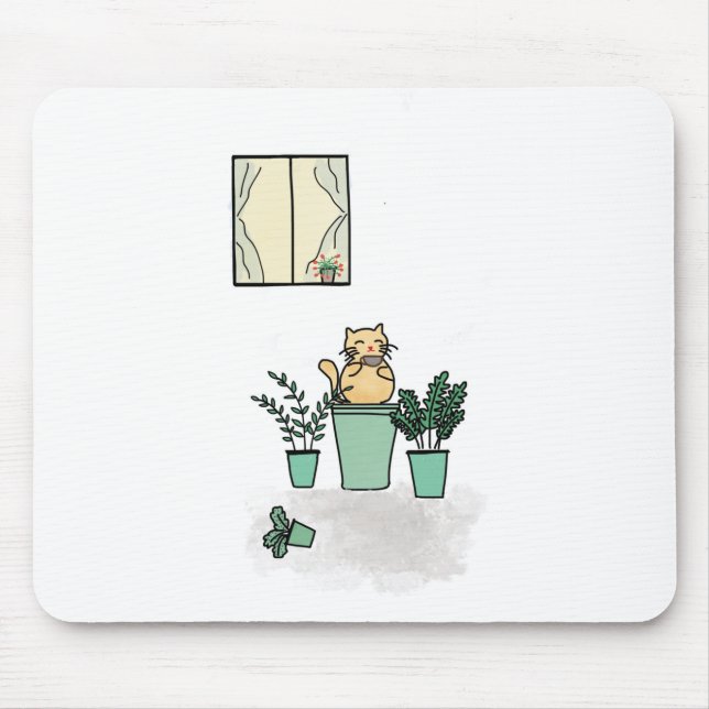 Cat Coffee Window Plants Planters Green Mouse Pad (Front)