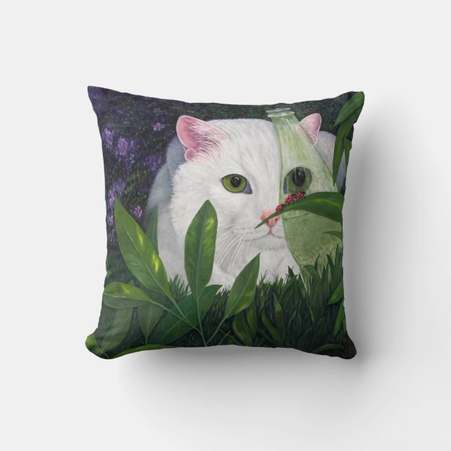 Cat, Coke Bottle and Ladybugs Throw Pillow (Front)