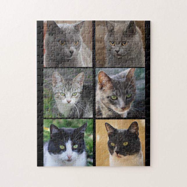 Cat collage kitty voices black white gray tabby jigsaw puzzle (Vertical)
