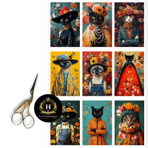 Cat Collage Small Projects Junk Journal Decoupage Tissue Paper