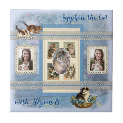 Cat Collage Vintage Kitten Scrapbooking Lace Frame Ceramic Tile