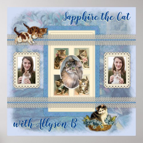 Cat Collage Vintage Kitten Scrapbooking Lace Frame Poster