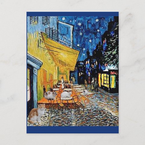 Cat Colony Van Gogh Cafe Terrace Parody Postcard