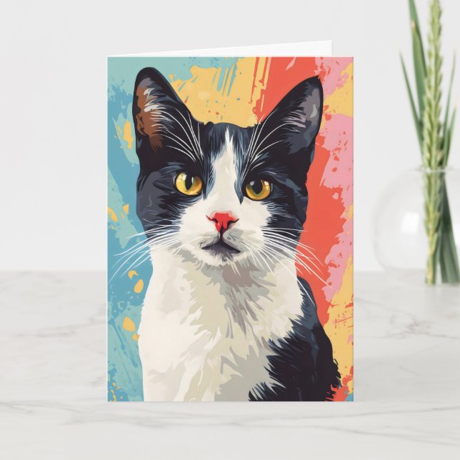 Cat Color Abstract Animal Holiday Card (Front)