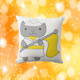 Cat Color Guard Flag Team Yellow White Throw Pillow