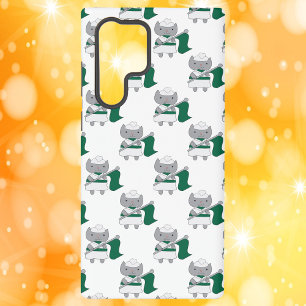 Cat Color Guard Green and White Pattern Samsung Galaxy S22 Ultra Case