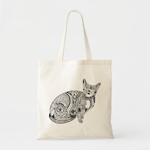 Cat color me in patterned graphic kitty tote bag
