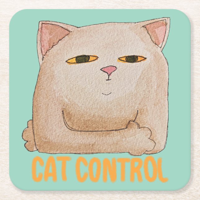 Cat Control Square Paper Coaster (Front)
