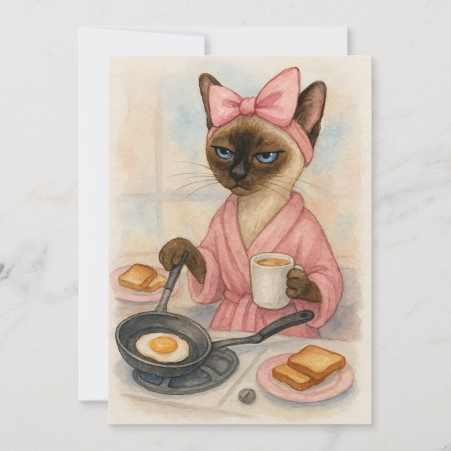 Cat cooking breakfast Pawsitively Delicious!  Invitation (Front)