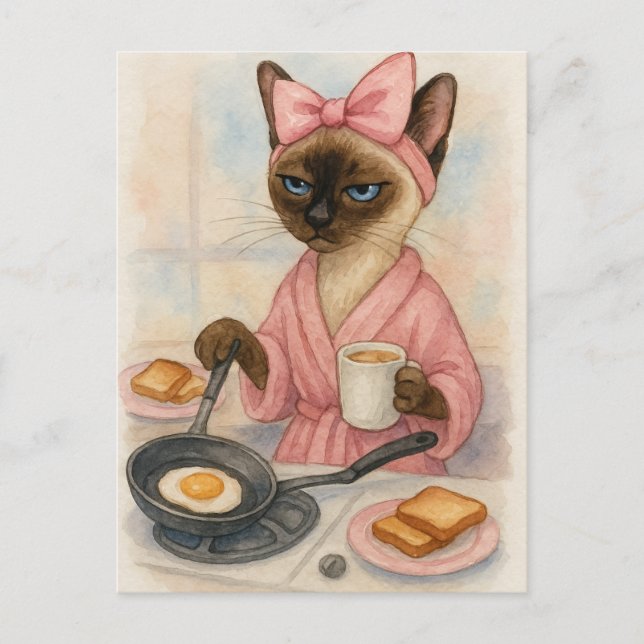 Cat cooking breakfast Pawsitively Delicious!  Postcard (Front)