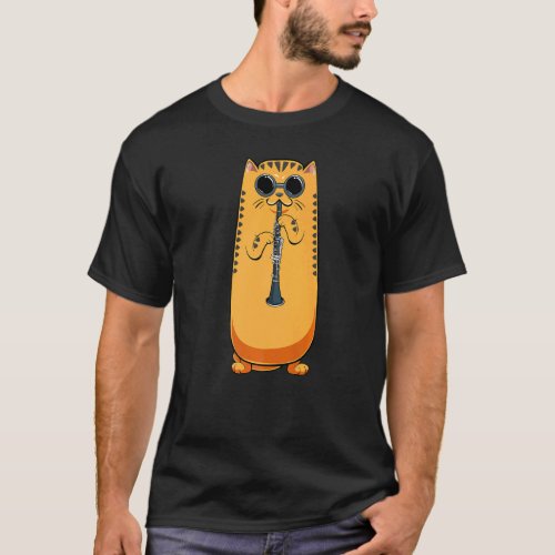 Cat Cool Playing The Clarinet Hippy Hipster Kitty  T_Shirt
