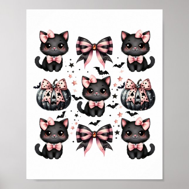 Cat Coquette Halloween Bows Black Pink Halloween G Poster (Front)
