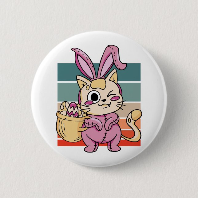 Cat Cosplayer Easter Bunny Costume Egg Basket Button (Front)