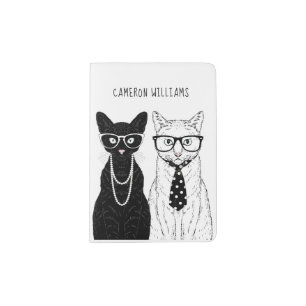 Cat Couple   Add Your Name Passport Holder