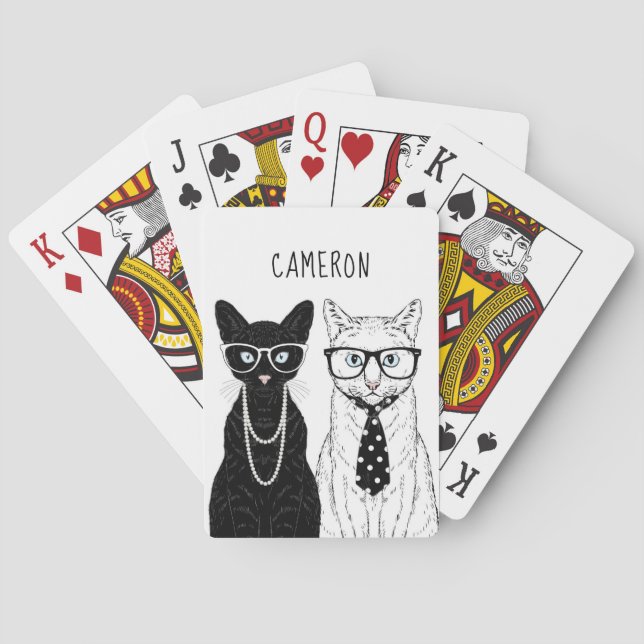 Cat Couple | Add Your Name Poker Cards (Back)