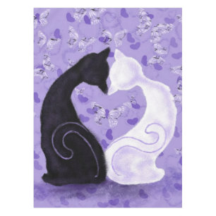 Cat Couple Butterfly Hearts Purple Tablecloth