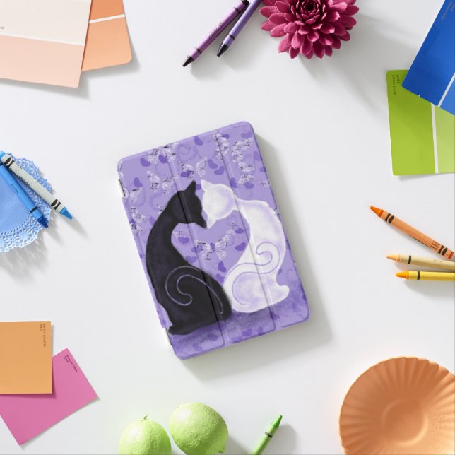 Cat Couple Butterfly Purple iPad Air Cover Gift (In Situ)