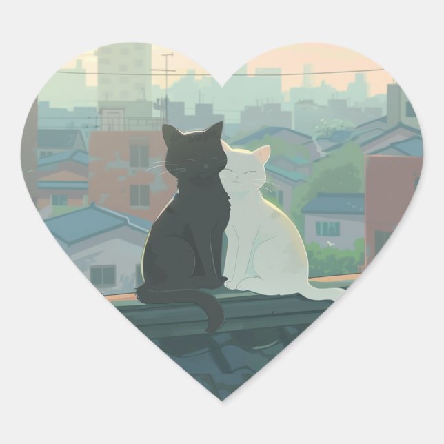 Cat Couple Heart Sticker (Front)