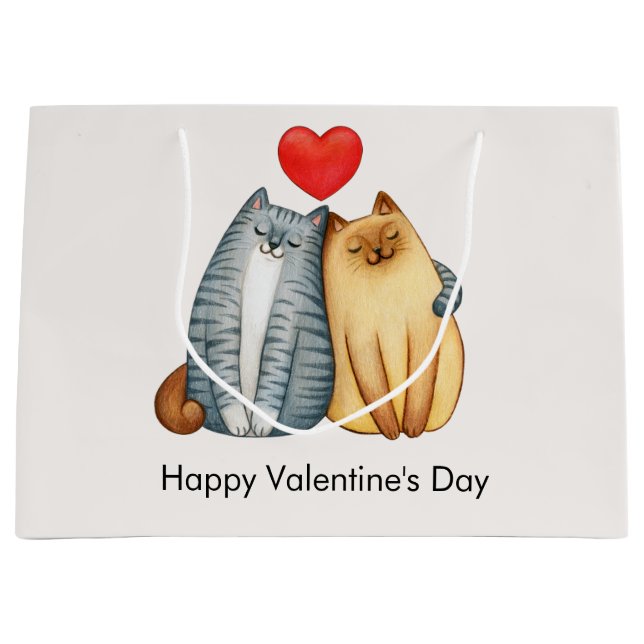 Cat Couple Lovers Cute Funny Happy Valentine's Day Large Gift Bag (Front)