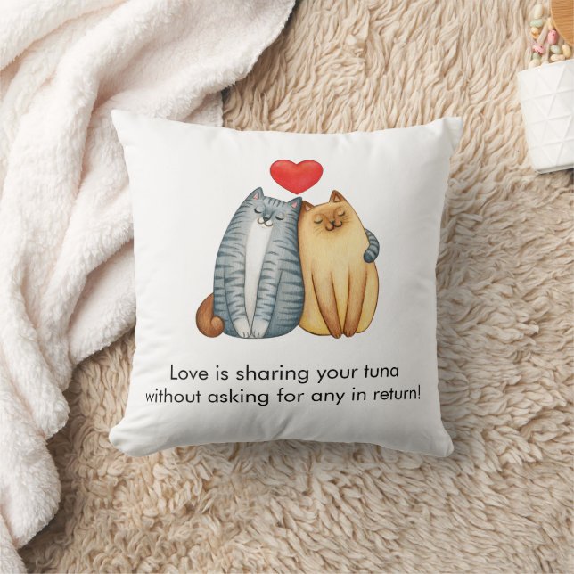 Cat Couple Lovers Cute Funny Happy Valentine's Day Throw Pillow (Blanket)