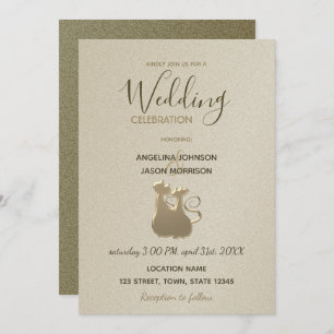 Cat Couple Modern Gold Elegant Wedding Invitation