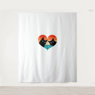 Cat Couple Retro Vintage Shirt Funny Black Cat Val Tapestry