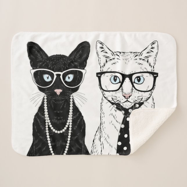 Cat Couple Sherpa Blanket (Front (Horizontal))