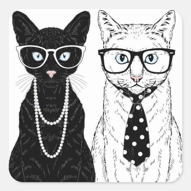Cat Couple Square Sticker (Front)