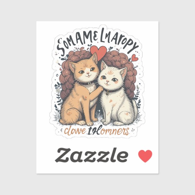 Cat Couple Vinyl Sticker Cute Romantic Feline (Sheet)